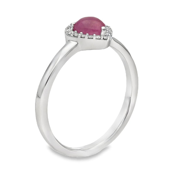 Ladies 9ct White Gold Heart Shape Diamond & Pink Sapphire Ring