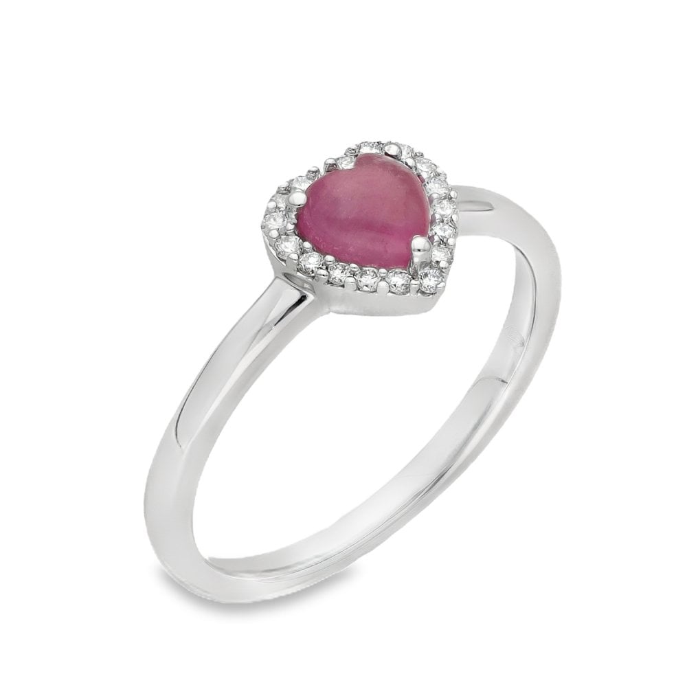 Ladies 9ct White Gold Heart Shape Diamond & Pink Sapphire Ring