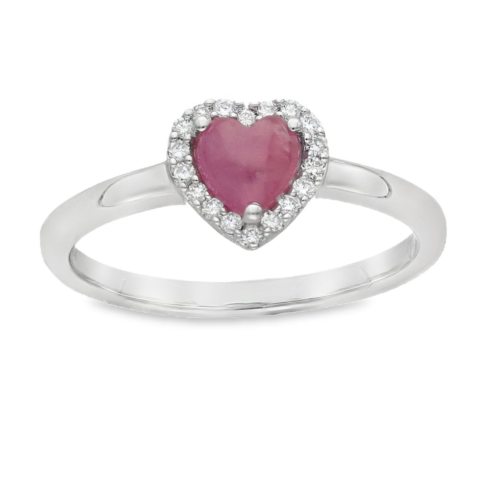 Ladies 9ct White Gold Heart Shape Diamond & Pink Sapphire Ring
