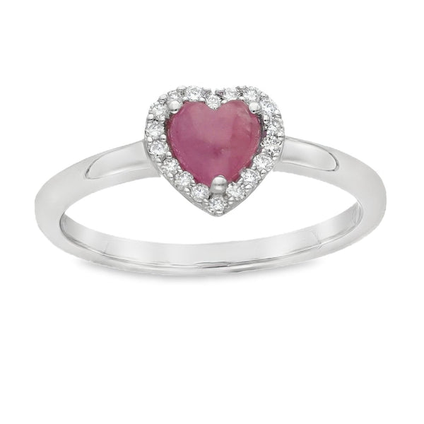 Ladies 9ct White Gold Heart Shape Diamond & Pink Sapphire Ring
