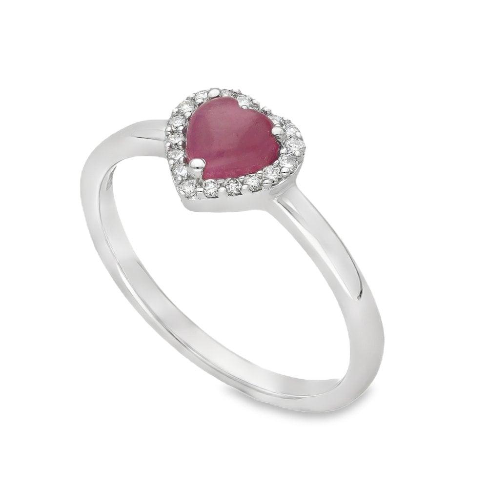 Ladies 9ct White Gold Heart Shape Diamond & Pink Sapphire Ring