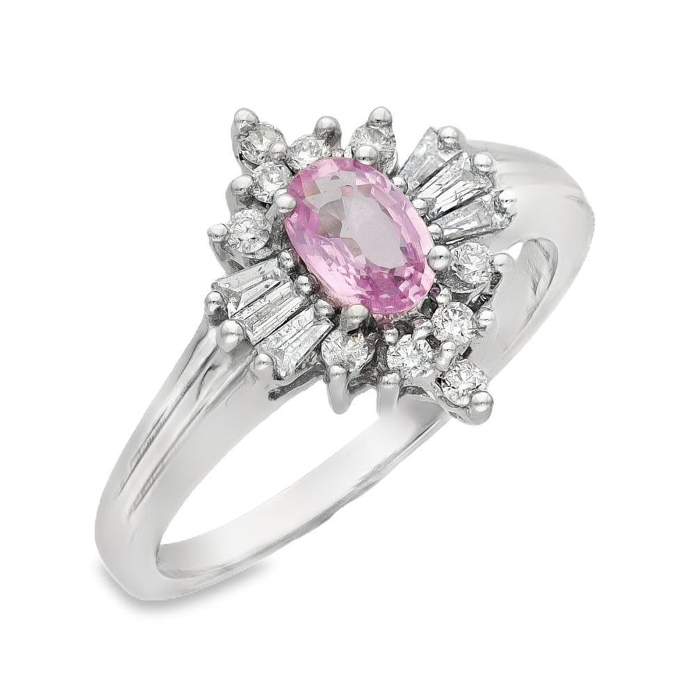 Ladies 9ct White Gold Diamond & Pink Sapphire Cluster Ring