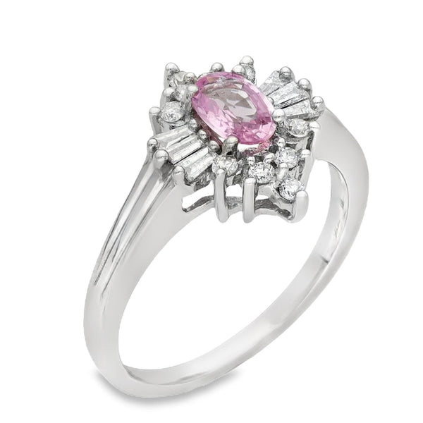 Ladies 9ct White Gold Diamond & Pink Sapphire Cluster Ring
