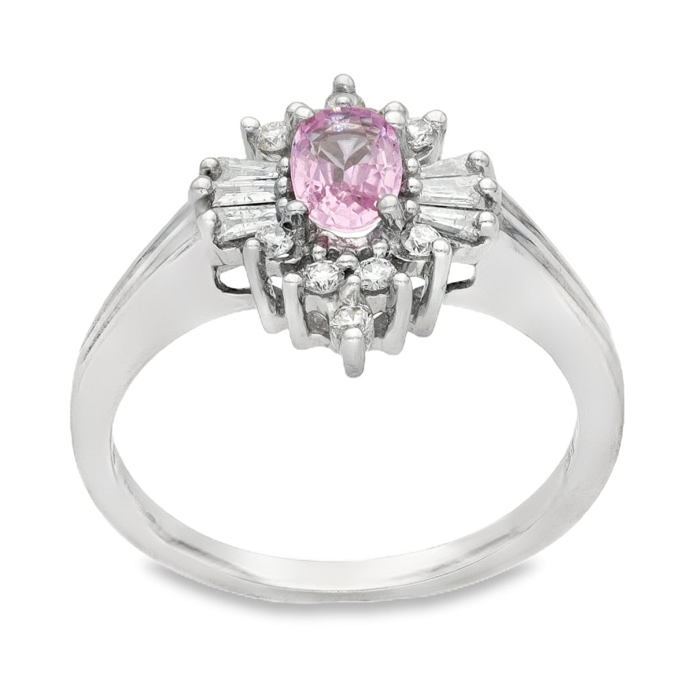Ladies 9ct White Gold Diamond & Pink Sapphire Cluster Ring