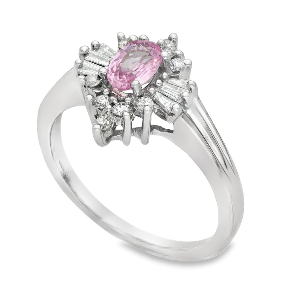 Ladies 9ct White Gold Diamond & Pink Sapphire Cluster Ring