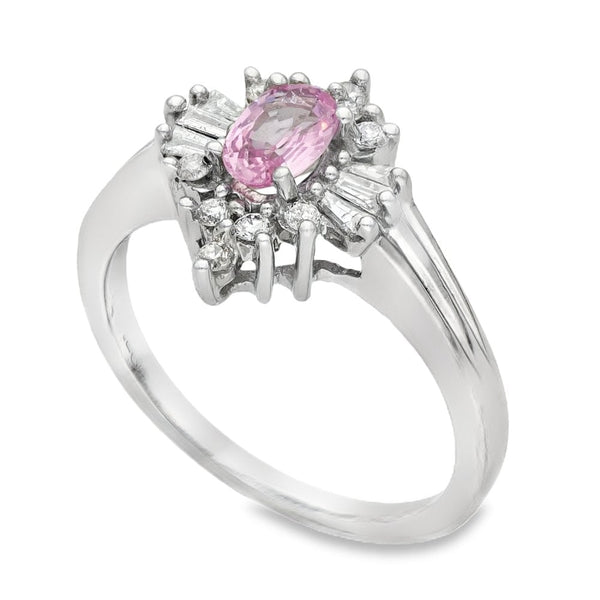 Ladies 9ct White Gold Diamond & Pink Sapphire Cluster Ring