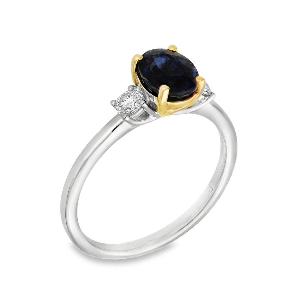 Ladies Platinum Oval Blue Sapphire & Diamond Trilogy Ring