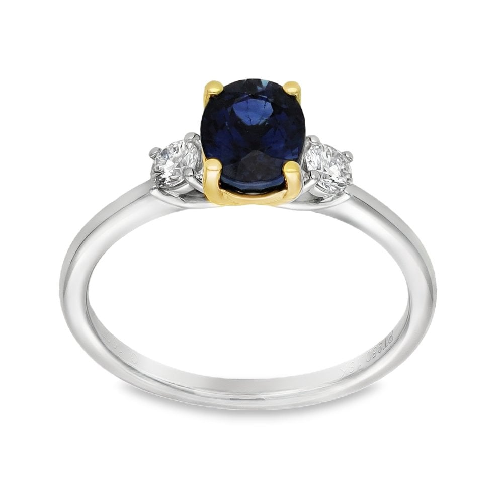 Ladies Platinum Oval Blue Sapphire & Diamond Trilogy Ring