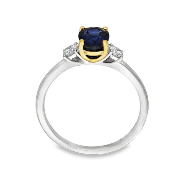 Ladies Platinum Oval Blue Sapphire & Diamond Trilogy Ring