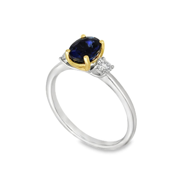Ladies Platinum Oval Blue Sapphire & Diamond Trilogy Ring