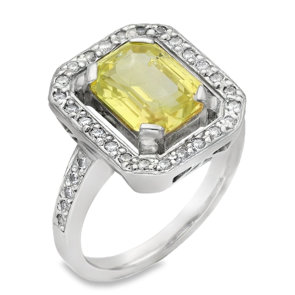 Ladies 18ct White Gold Diamond & Yellow Sapphire Ring - 0.36ct