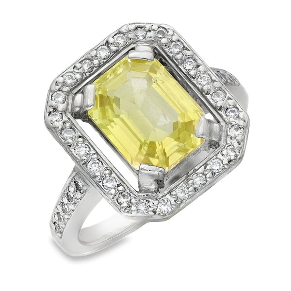 Ladies 18ct White Gold Diamond & Yellow Sapphire Ring - 0.36ct