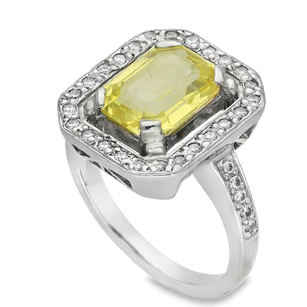 Ladies 18ct White Gold Diamond & Yellow Sapphire Ring - 0.36ct