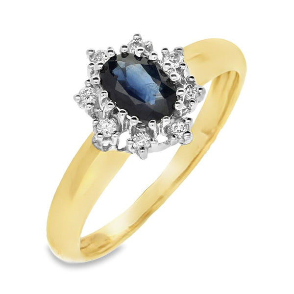 9ct Yellow Gold Sapphire & Diamond Cluster Ring - 0.50ct