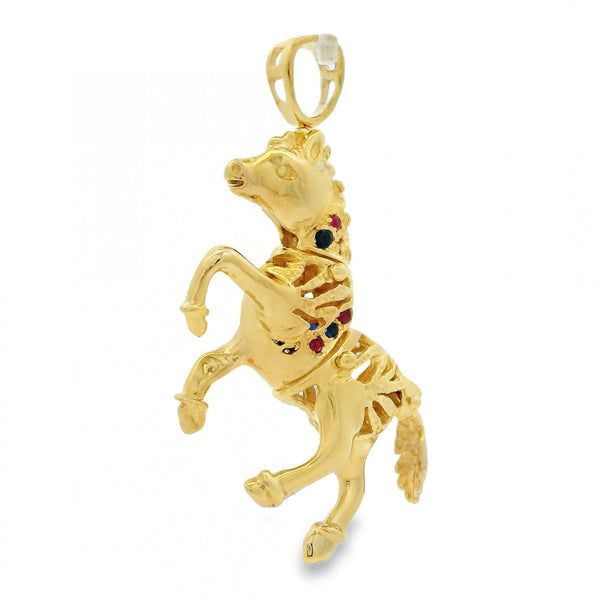 9ct Yellow Gold Ruby & Sapphire Racehorse Pendant - 35x35x8mm
