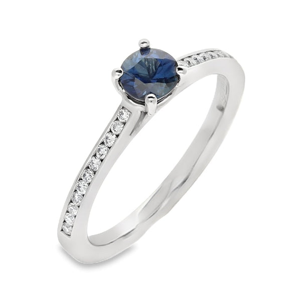 Ladies Platinum Sapphire & Diamond Shoulder Ring - Size M