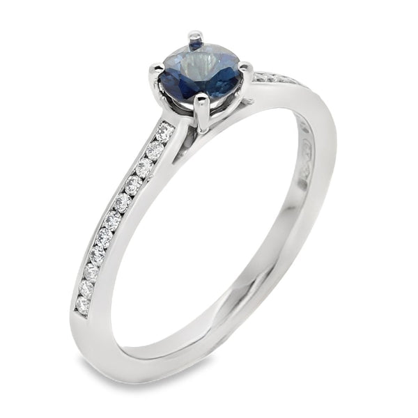 Ladies Platinum Sapphire & Diamond Shoulder Ring - Size M