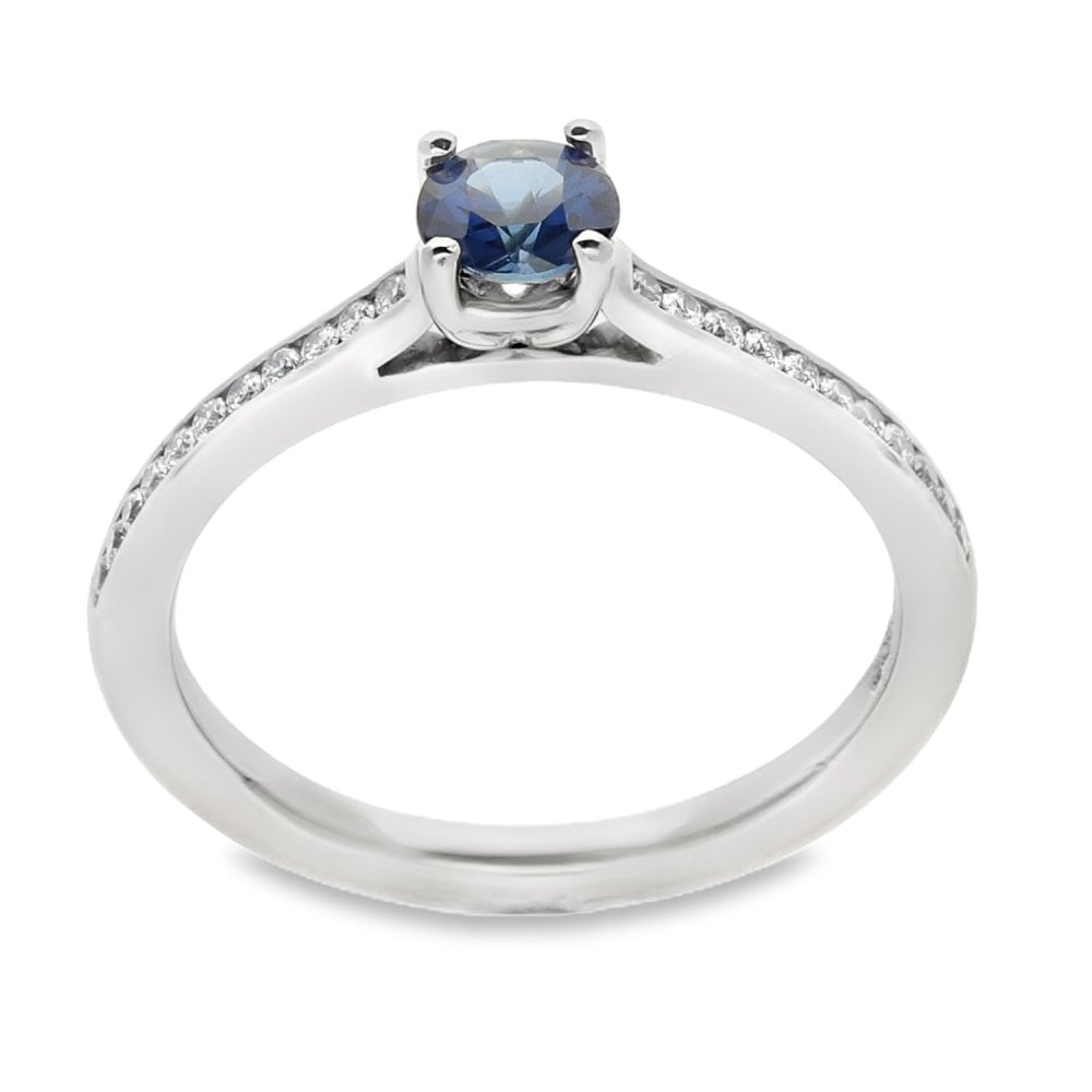 Ladies Platinum Sapphire & Diamond Shoulder Ring - Size M