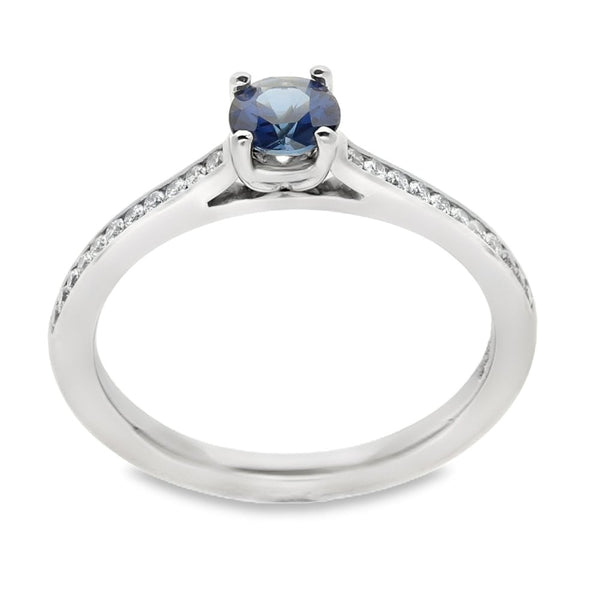 Ladies Platinum Sapphire & Diamond Shoulder Ring - Size M