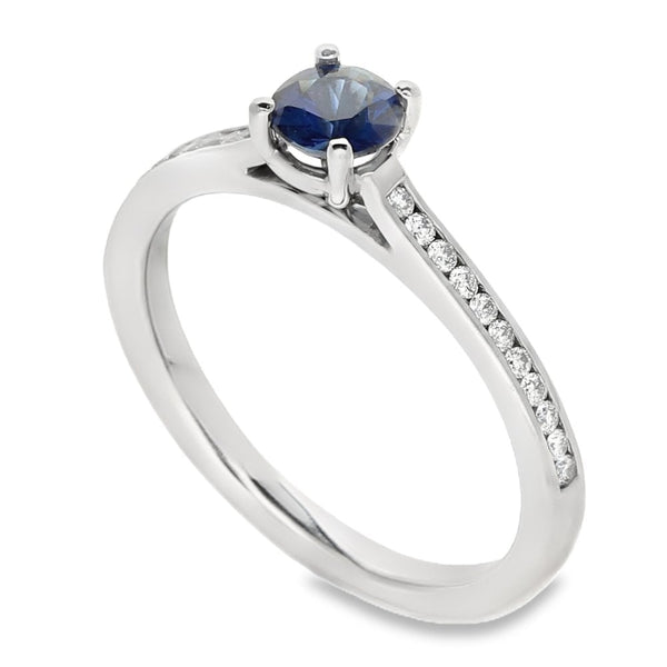 Ladies Platinum Sapphire & Diamond Shoulder Ring - Size M