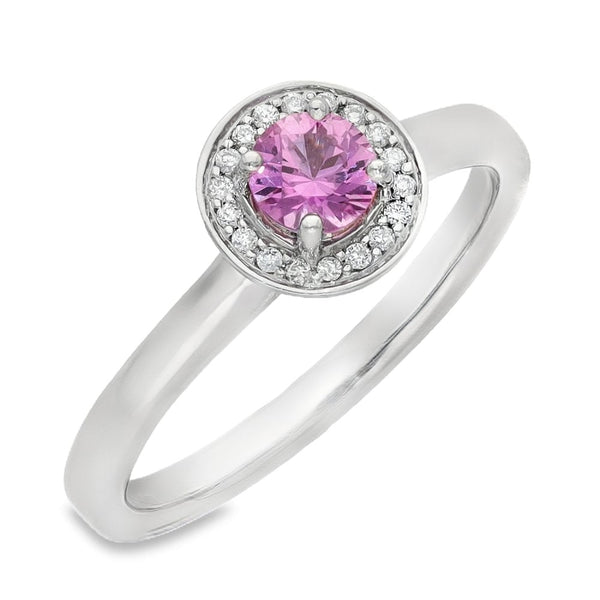Platinum Pink Sapphire & Diamond Halo Ring - Size M