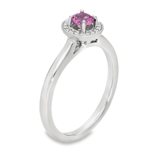 Platinum Pink Sapphire & Diamond Halo Ring - Size M