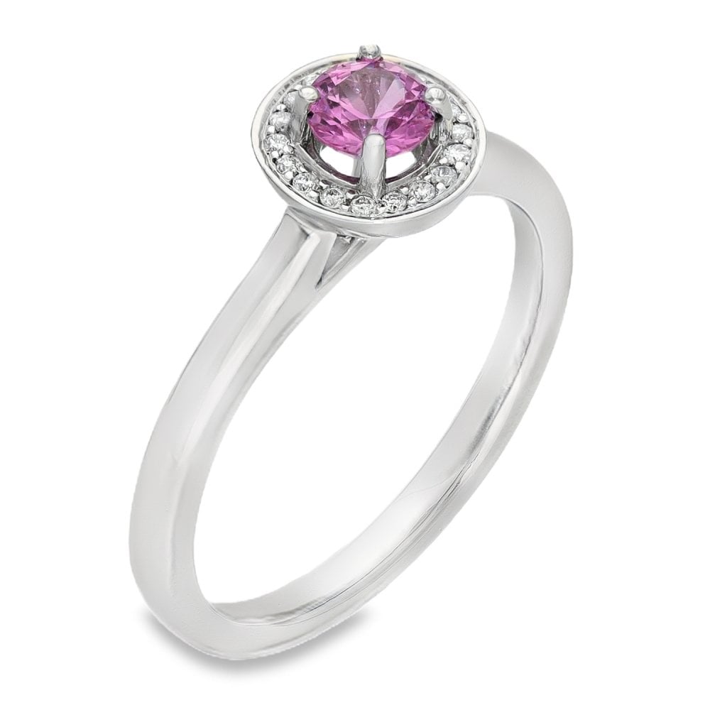 Platinum Pink Sapphire & Diamond Halo Ring - Size M