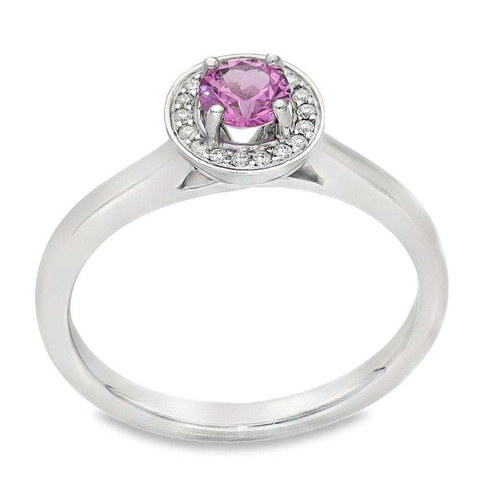 Platinum Pink Sapphire & Diamond Halo Ring - Size M