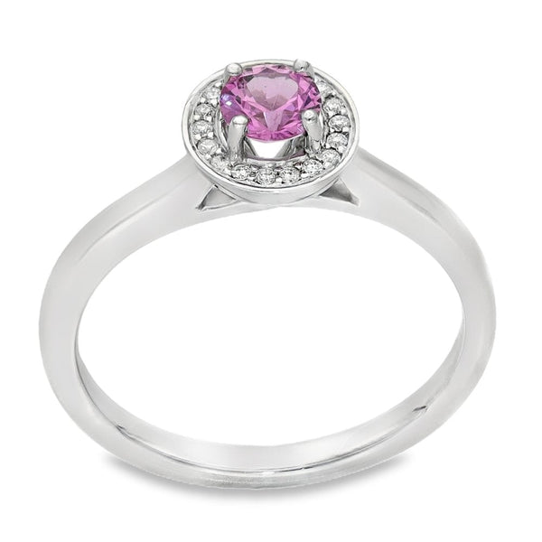 Platinum Pink Sapphire & Diamond Halo Ring - Size M