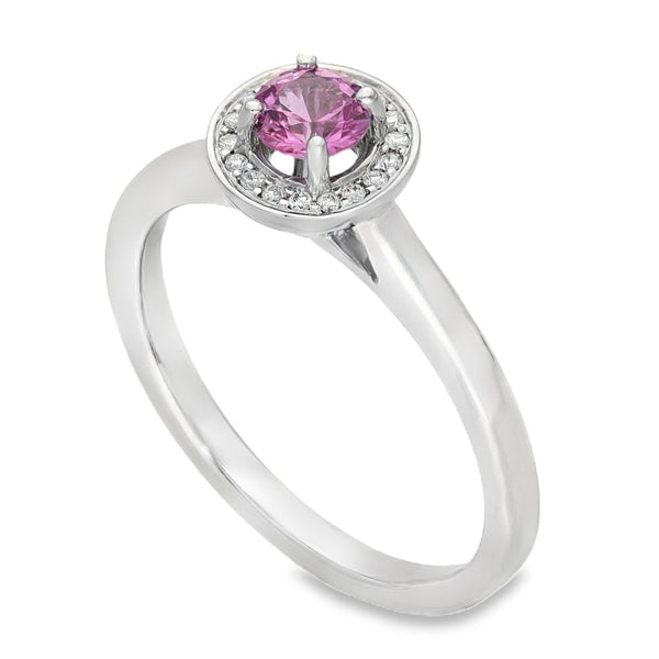 Platinum Pink Sapphire & Diamond Halo Ring - Size M