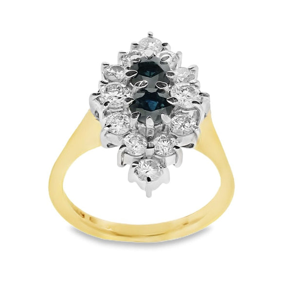 18ct Yellow Gold Sapphire & Diamond Ring - Size F½ - 0.70ct