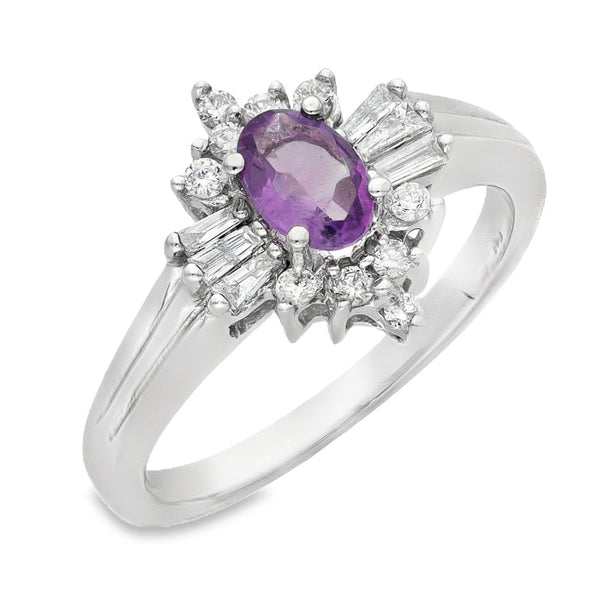 Ladies 9ct White Gold Diamond & Amethyst Cluster Ring