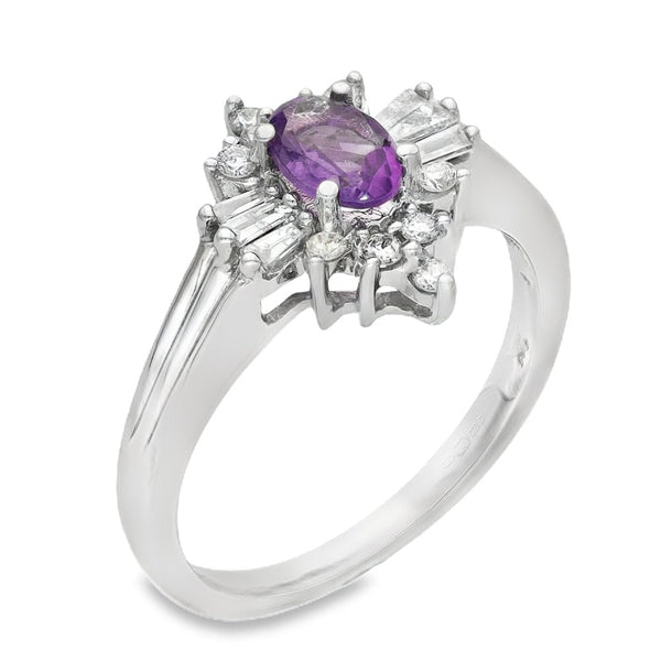 Ladies 9ct White Gold Diamond & Amethyst Cluster Ring