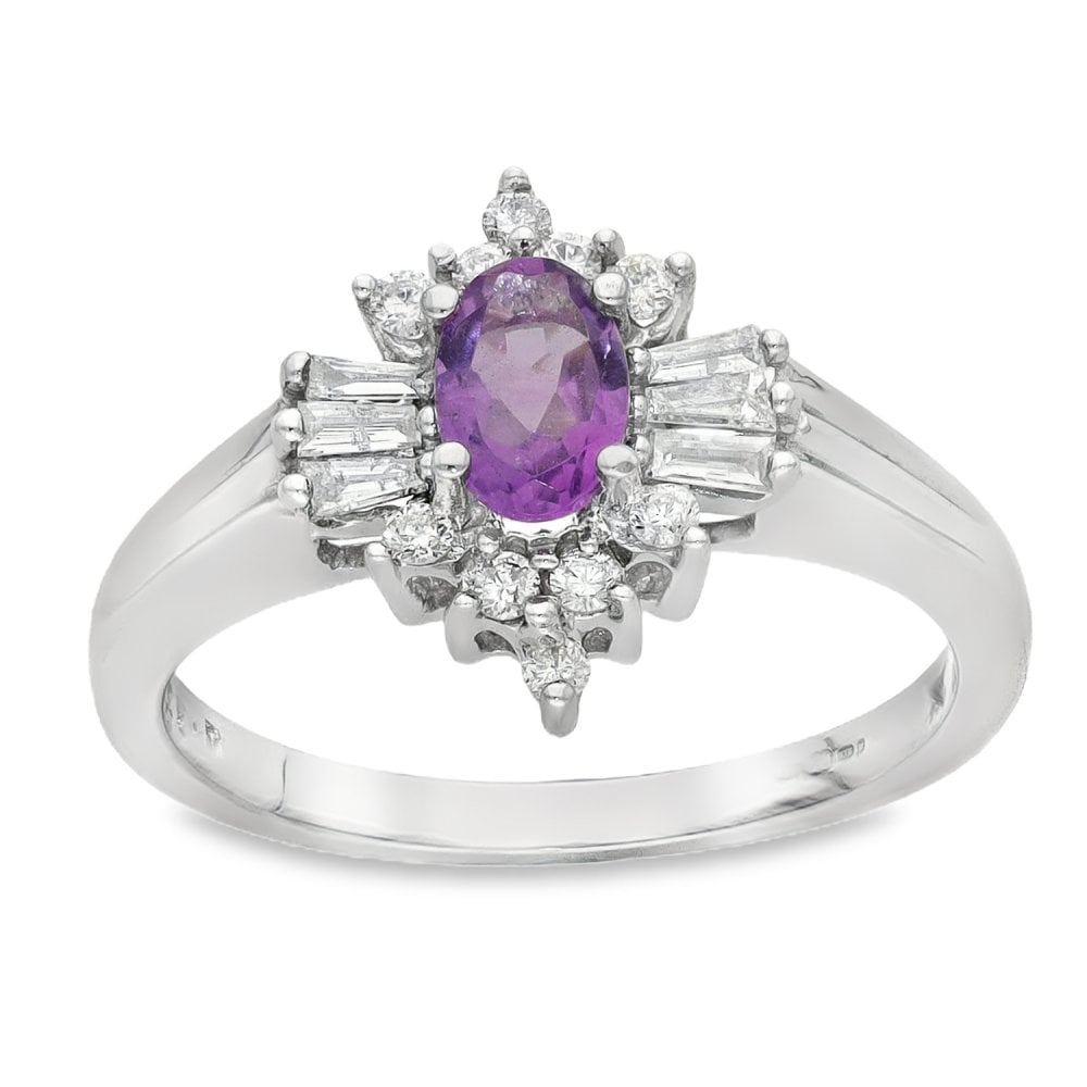 Ladies 9ct White Gold Diamond & Amethyst Cluster Ring