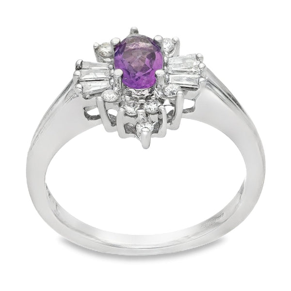 Ladies 9ct White Gold Diamond & Amethyst Cluster Ring