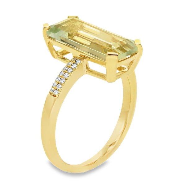 Ladies 18ct Yellow Gold Green Amethyst And Diamond Ring - 0.08ct
