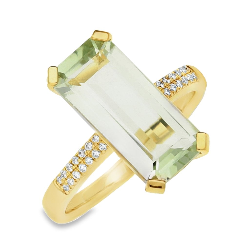Ladies 18ct Yellow Gold Green Amethyst And Diamond Ring - 0.08ct