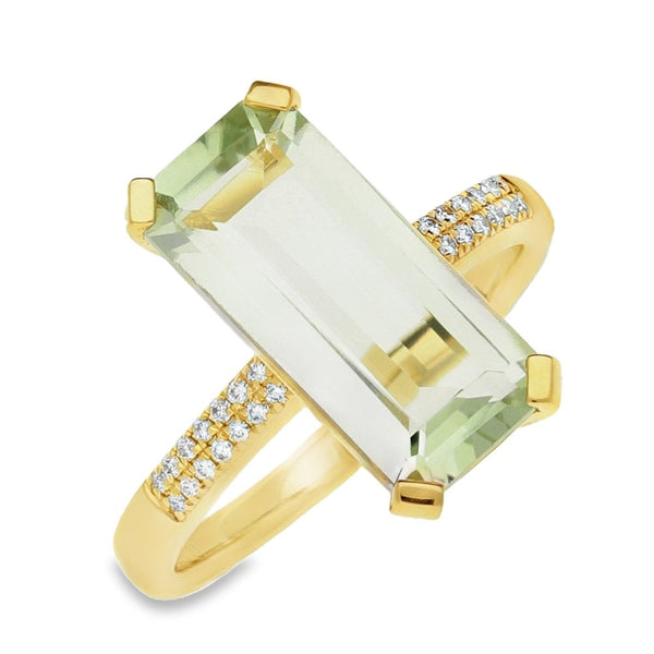 Ladies 18ct Yellow Gold Green Amethyst And Diamond Ring - 0.08ct
