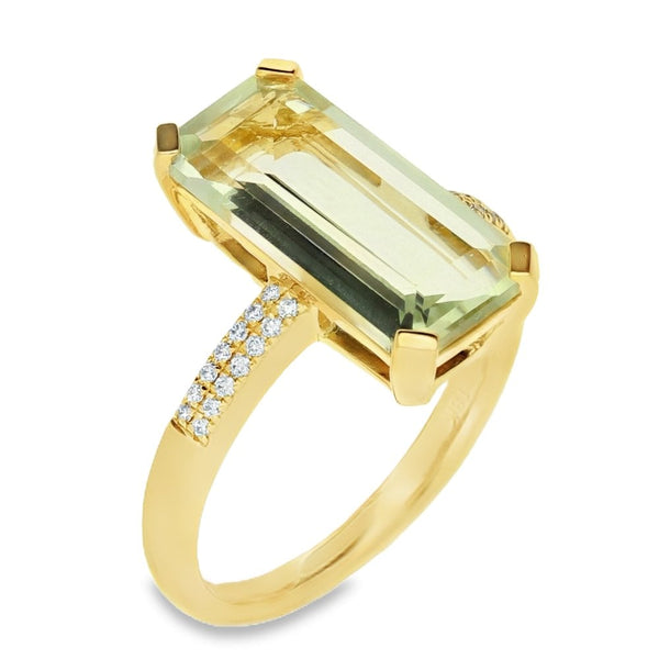Ladies 18ct Yellow Gold Green Amethyst And Diamond Ring - 0.08ct