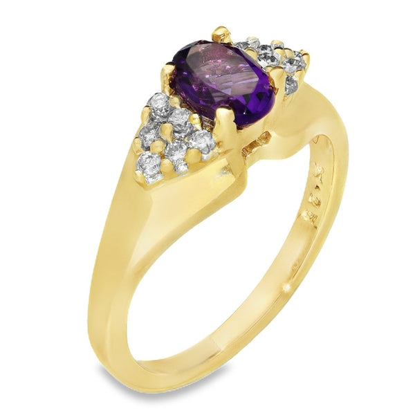 Ladies 9ct Yellow Gold Amethyst & Diamond Ring - Size N