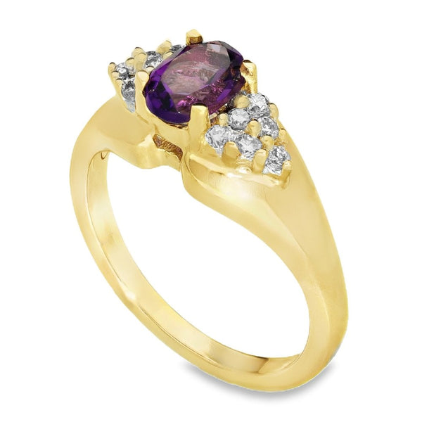 Ladies 9ct Yellow Gold Amethyst & Diamond Ring - Size N