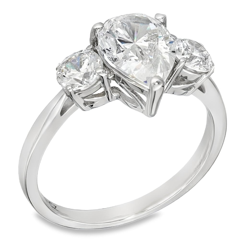 9ct White Gold Pear Cut Cubic Zirconia Trilogy Ring
