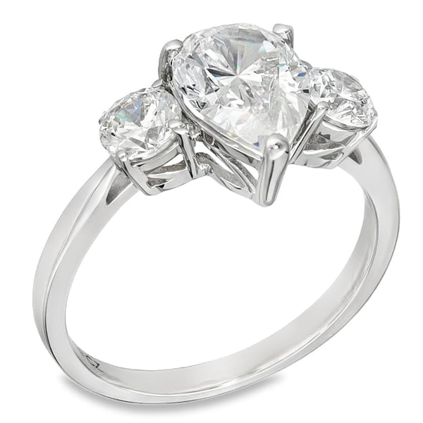 9ct White Gold Pear Cut Cubic Zirconia Trilogy Ring