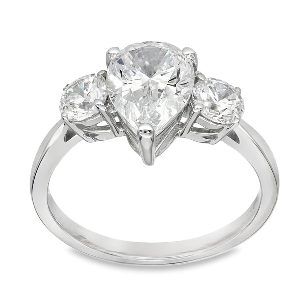 9ct White Gold Pear Cut Cubic Zirconia Trilogy Ring