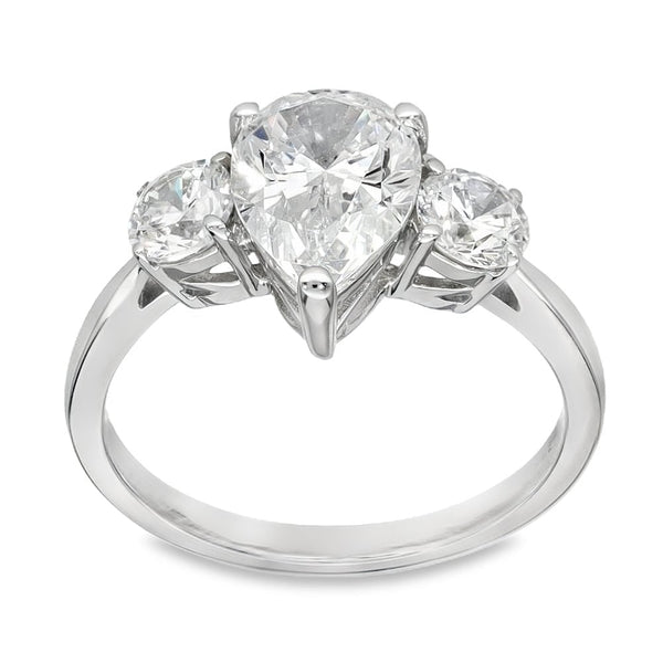 9ct White Gold Pear Cut Cubic Zirconia Trilogy Ring