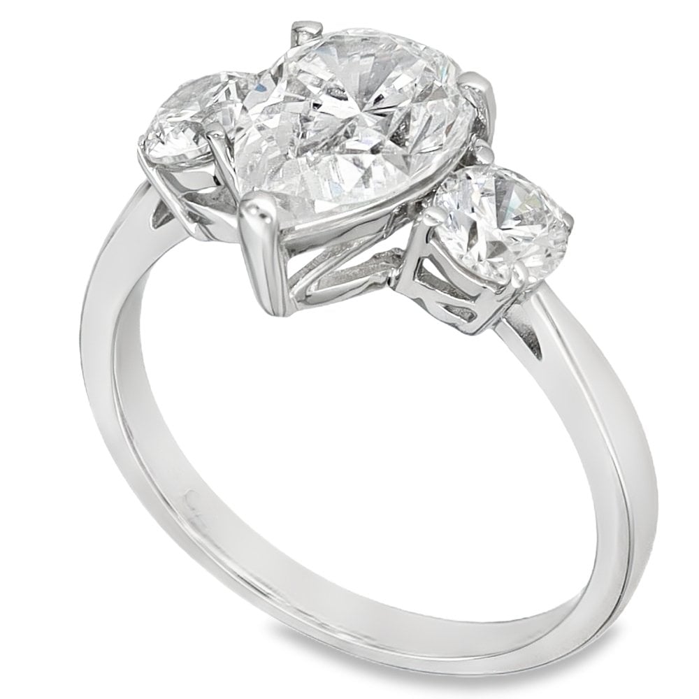 9ct White Gold Pear Cut Cubic Zirconia Trilogy Ring