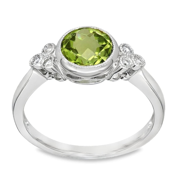 9ct White Gold Peridot & Diamond Ring - Size M