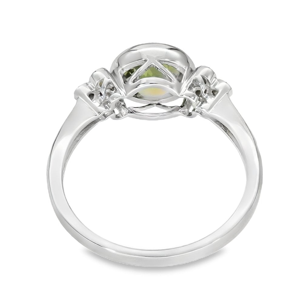 9ct White Gold Peridot & Diamond Ring - Size M