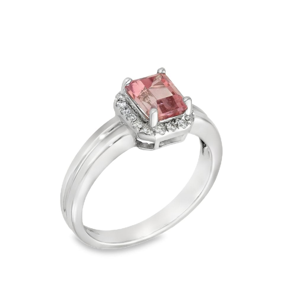 Ladies 14ct White Gold Pink Topaz & Diamond Cluster Ring