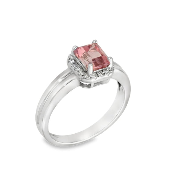 Ladies 14ct White Gold Pink Topaz & Diamond Cluster Ring